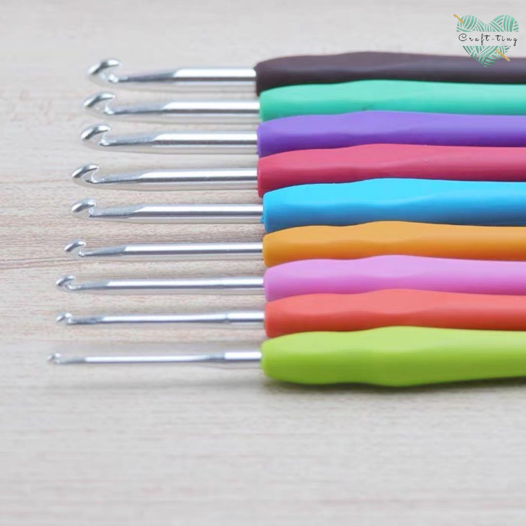 MANG 9Pcs Candy-colored Soft Rubber Handle Metal Crochet Hooks Set