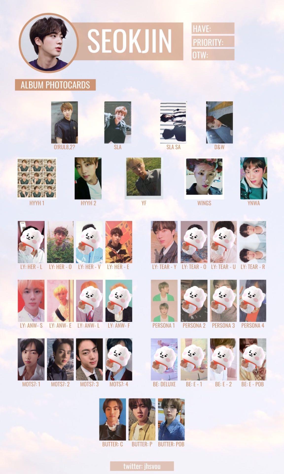 Wtb Lf Bts Jin Photocards Official Pcs Hobbies Toys Memorabilia Collectibles K Wave On Carousell