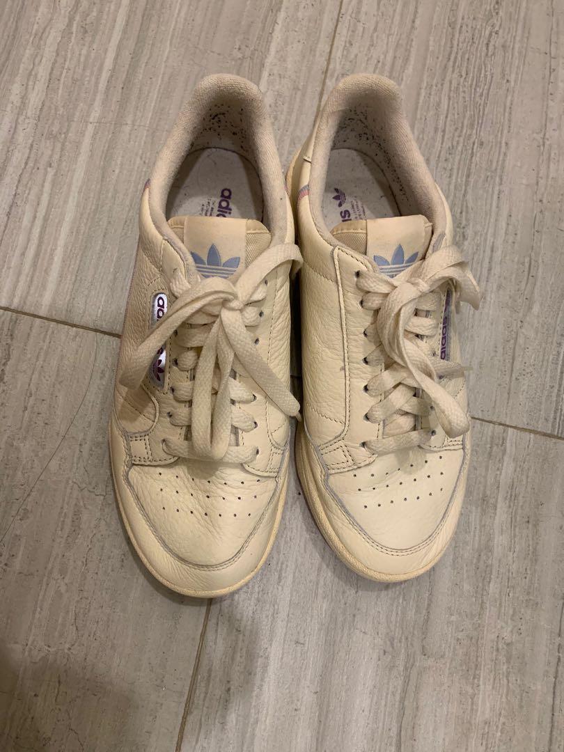 Adidas Continental 80 (Pink and Blue) (Category: Sneakers) located in Muntinlupa City. Submitted by wonushi (Listing ID 1110394131, Image 2). Description: Size 6.5 but fits 7.5 (I am a size 7.5) Only used twice Bought in Korea The only signs of usage is it being dirty on the bottom of the soles Issue: no box (threw in korea for luggage space purposes).