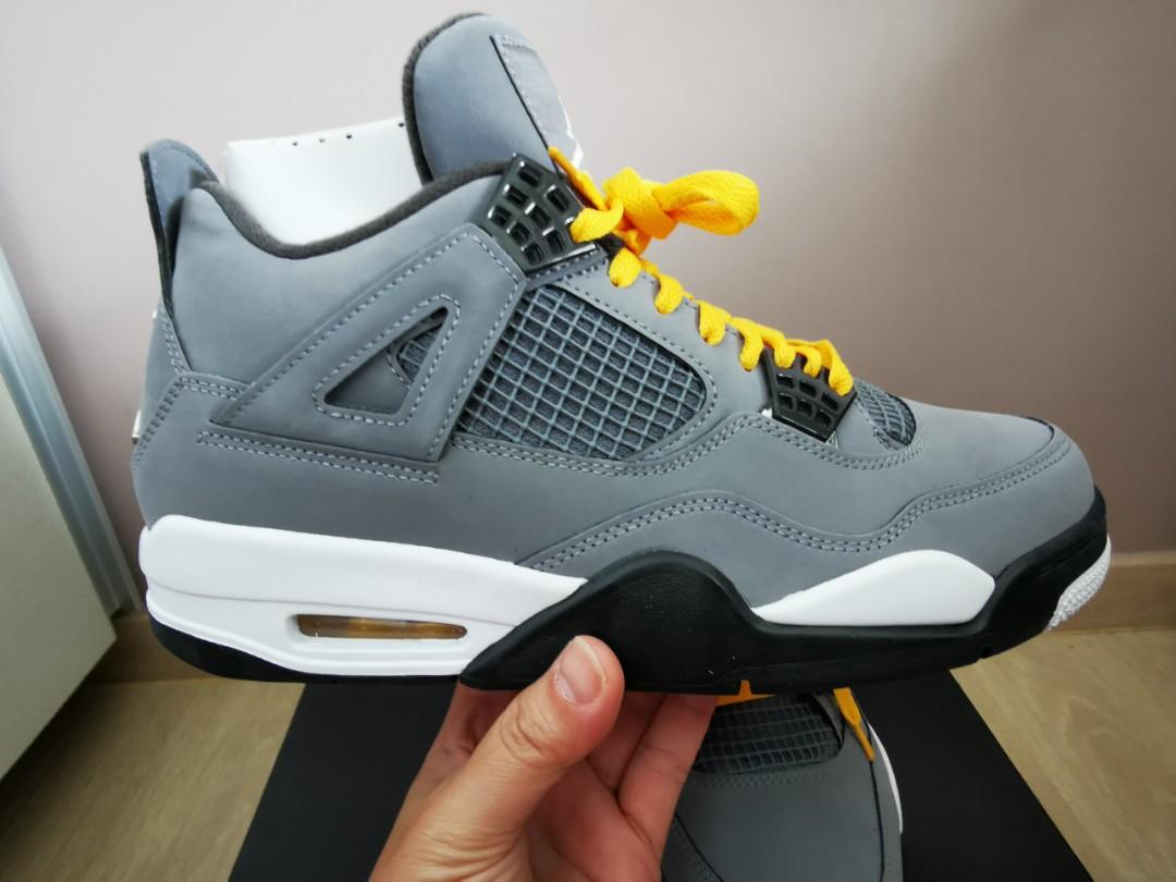 Jordan 4 cool grey yellow laces on sale