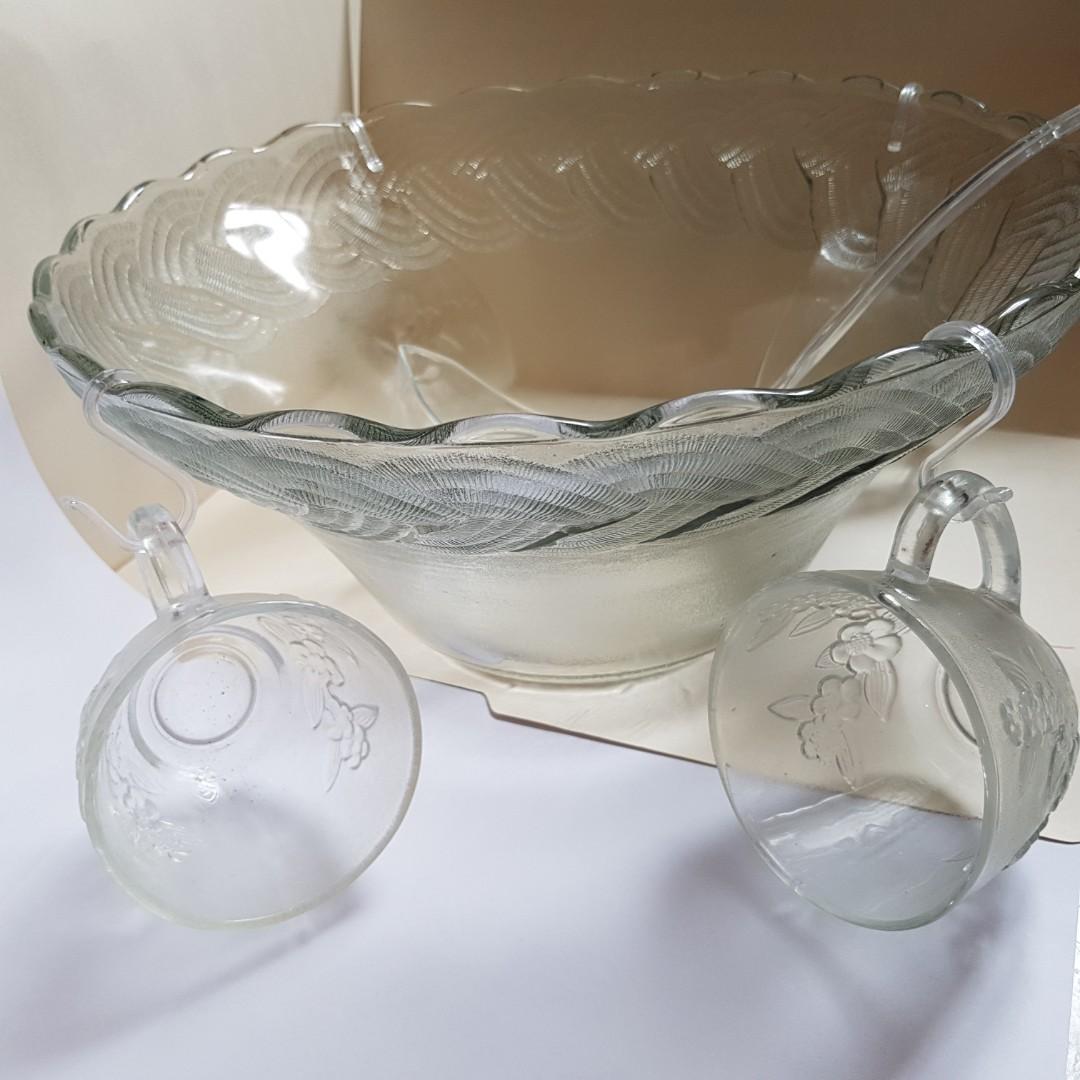 Antique Punchbowl with Cup, Saucer and Ladle Set, Furniture & Home