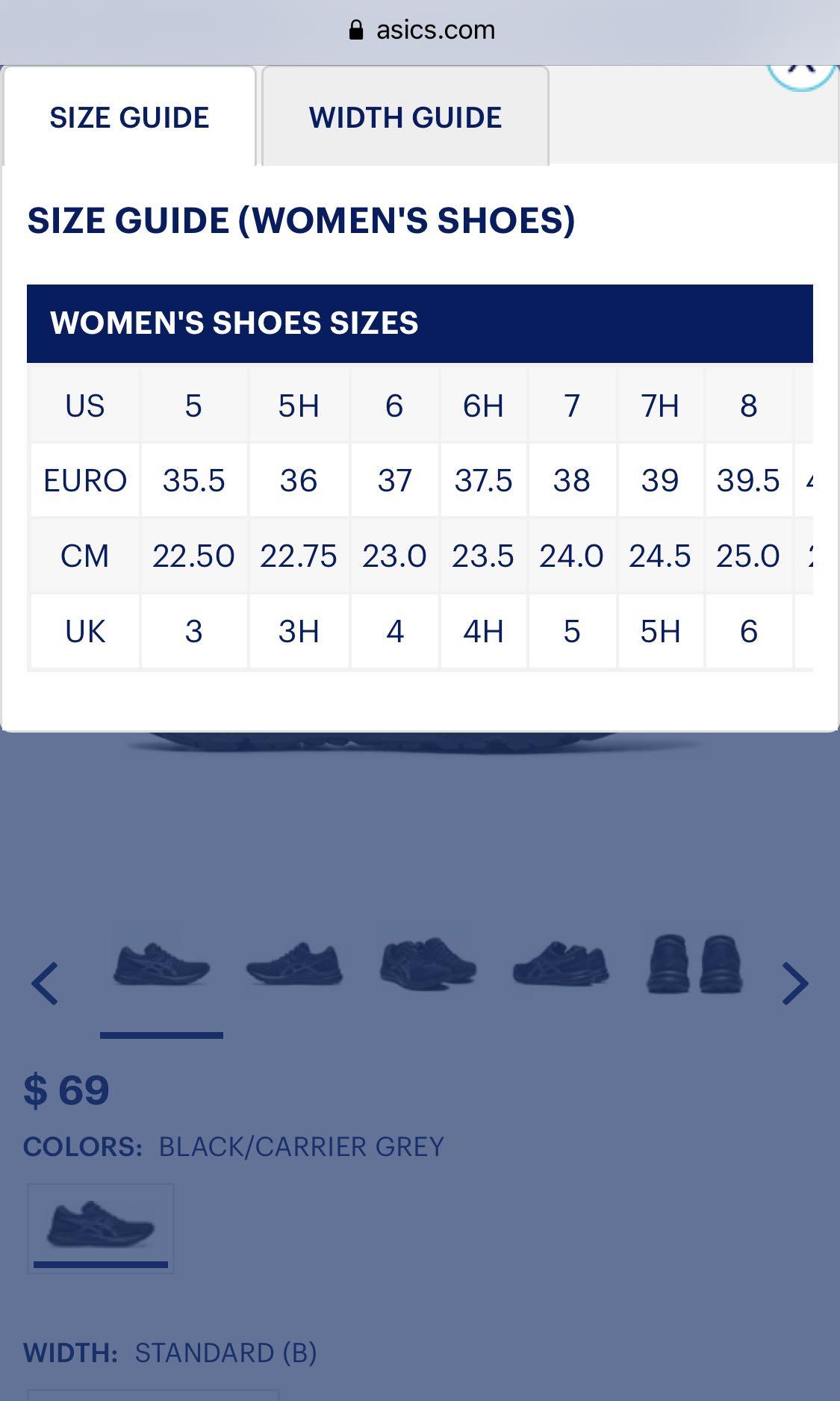 Asics gel size sale