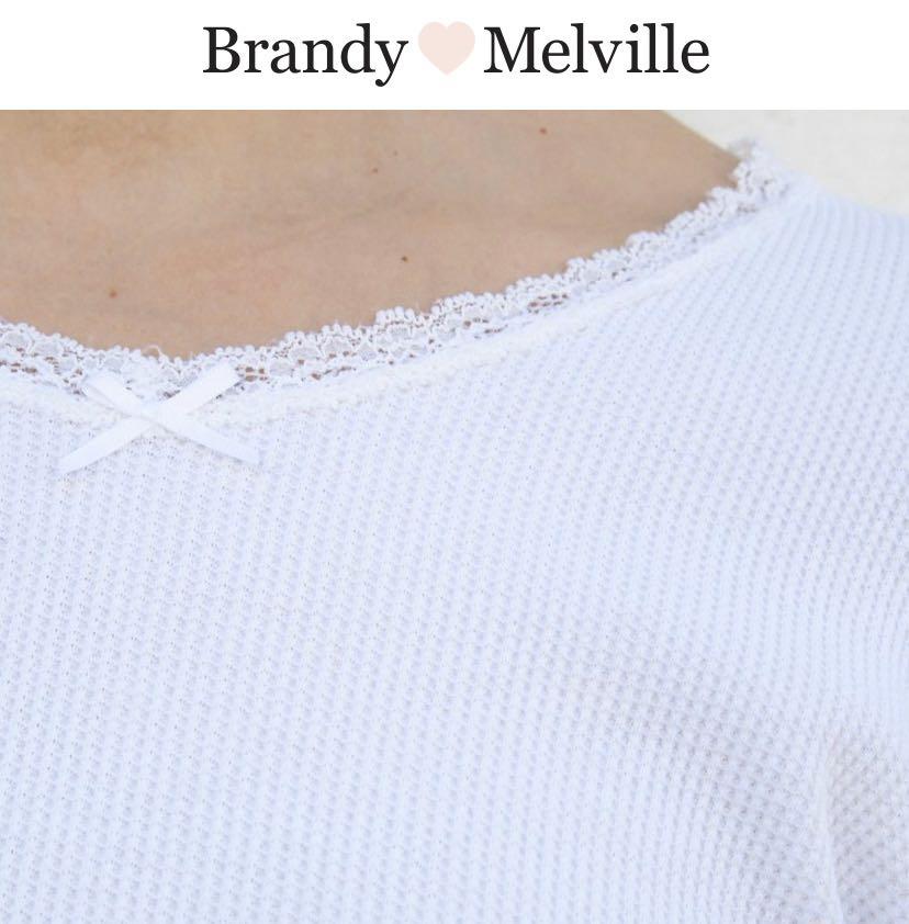 Brandy Melville Sonia Lace Bow Longsleeve Top in White, Women's