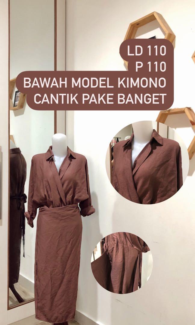 Brown kimono Dress, Fesyen Wanita 