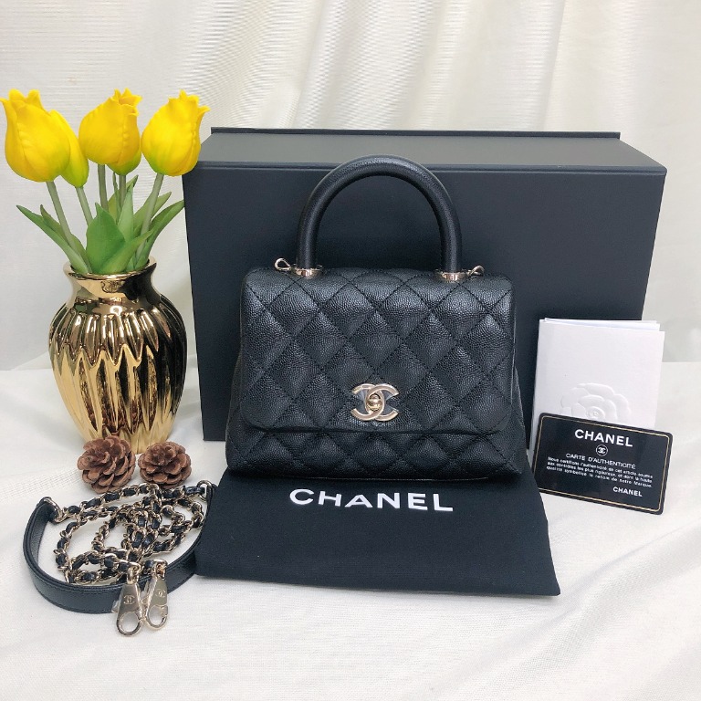 CHANEL Extra Mini Coco Handle Flap Bag in Caviar Light Gold