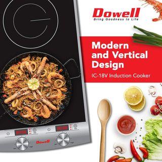 Dowell Double Burner Vertical and Modern Design Cooktop Countertop Energy Efficient Induction Cooker Flameless Heating IC-18V 10 Level Adjustable Setting with Rotary Knob Control with free pot