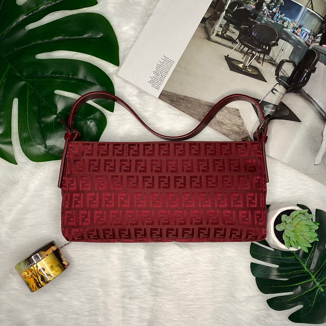 Fendi Red Zucchino Baguette Bag, Luxury, Bags & Wallets On Carousell