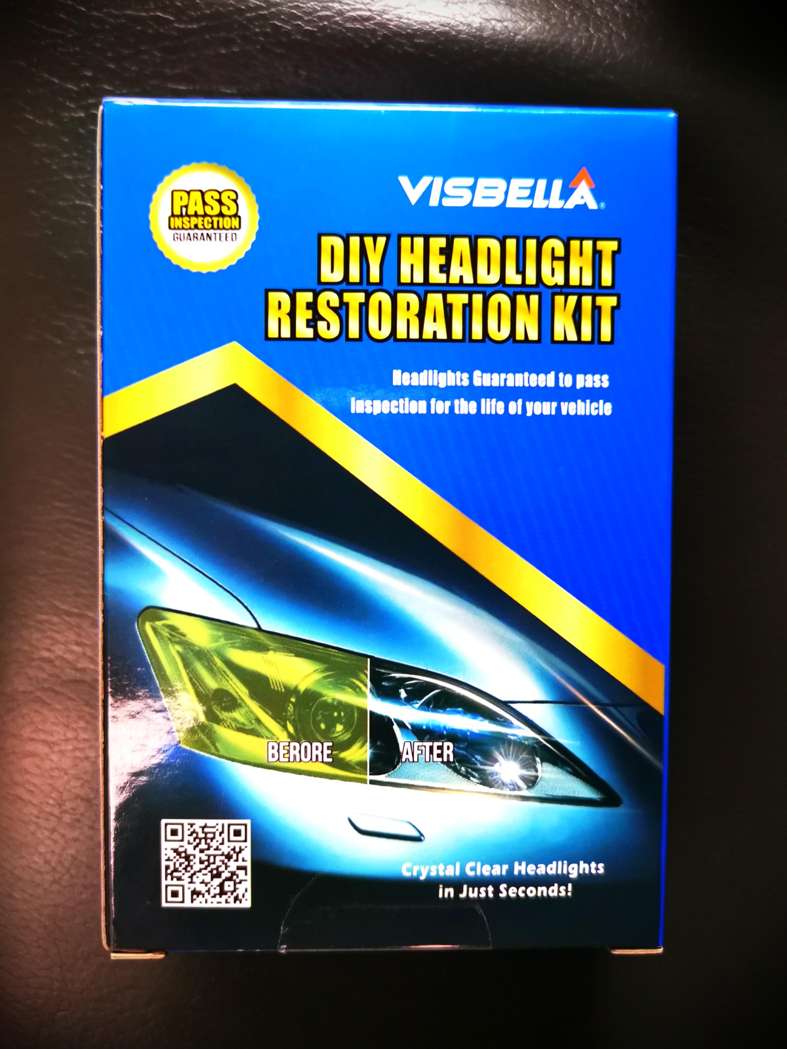 Headlight Restoration Kit (Category: Accessories) located in Singapore. Submitted by spray_specialist (Listing ID 1110276800, Image 1). Description: Visbella Headlight Restoration Kit Visabella specially formulated to clean and polish all types of plastic lamp covers and plastic to produce a crystal clear transparent and shiny surface. Excellent for removing minor scratches, stubborn stains from dirt, grease and brightens the light output to give