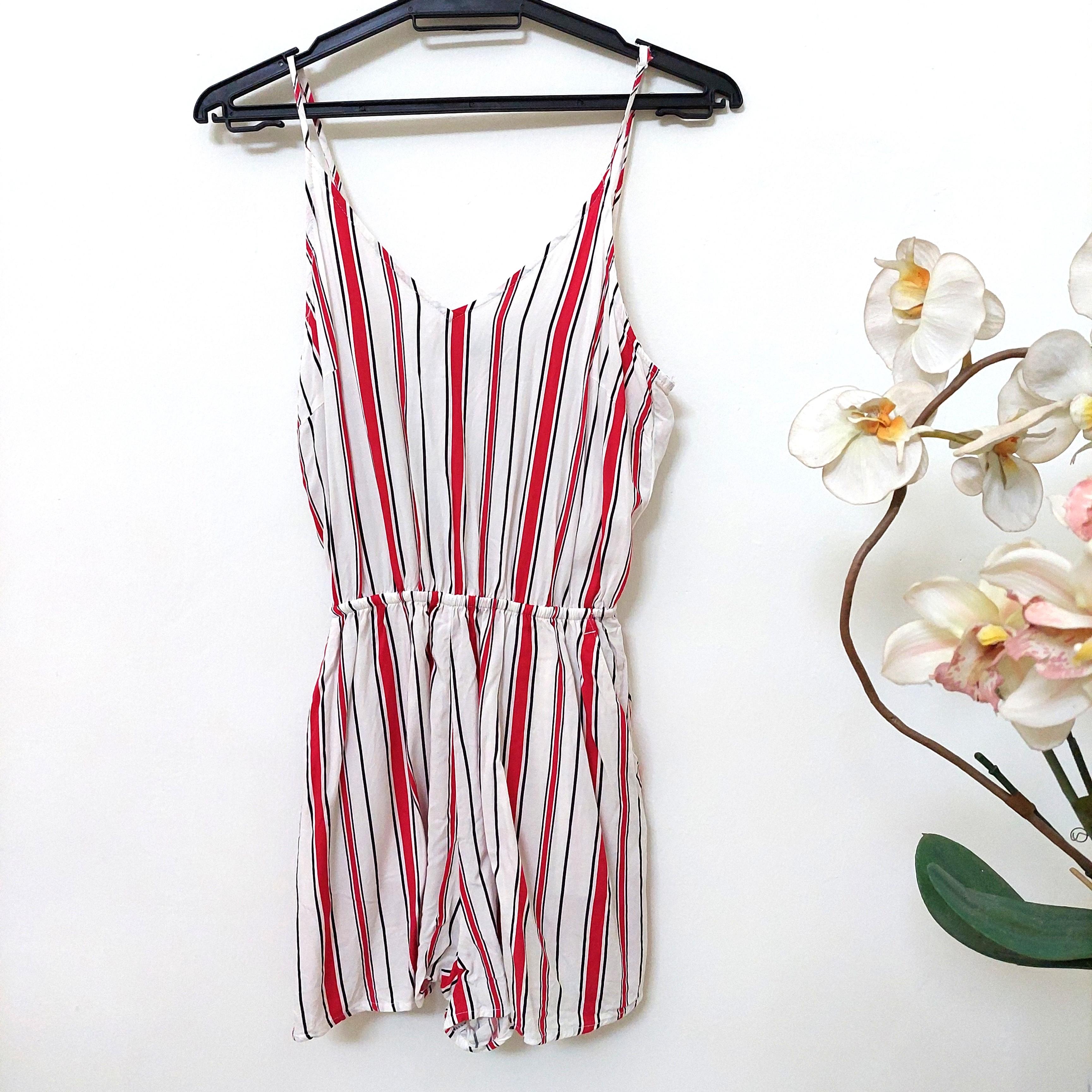 H M Divided Red and White Stripe Romper
