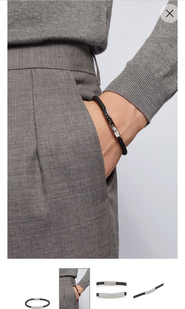 Mens leather bracelet hugo boss discount