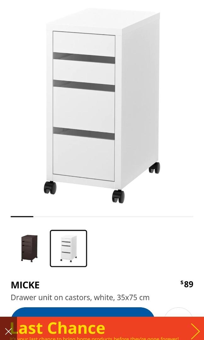 Micke drawer clearance without wheels