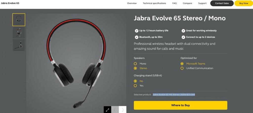 Jabra Evolve 65 MS Stereo with Link 370 Bluetooth Adapter 6599-823-309 ...