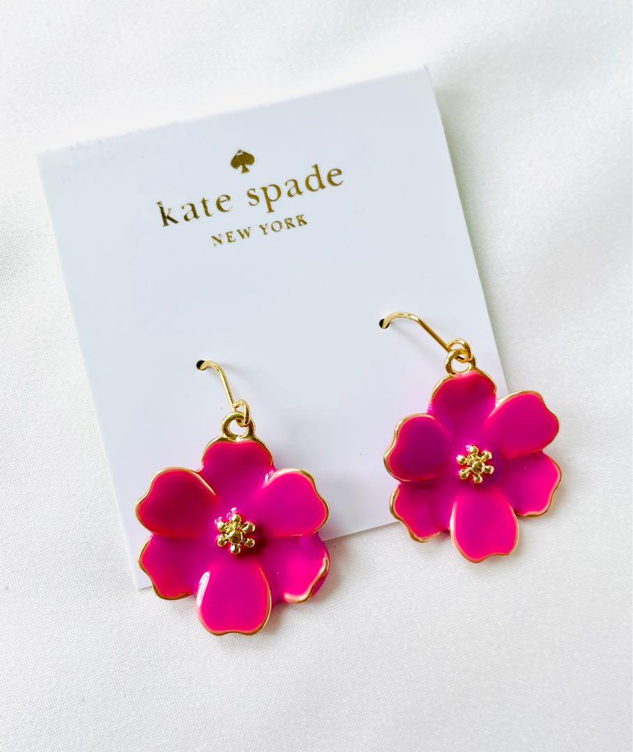 Kate Spade Pink Enamel Flower Hook Earrings