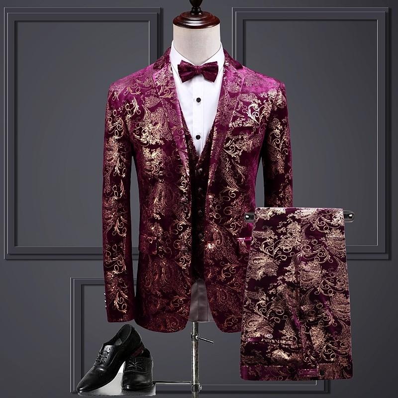 Men suit gold red gold 3 2pc suit floral wedding formal available