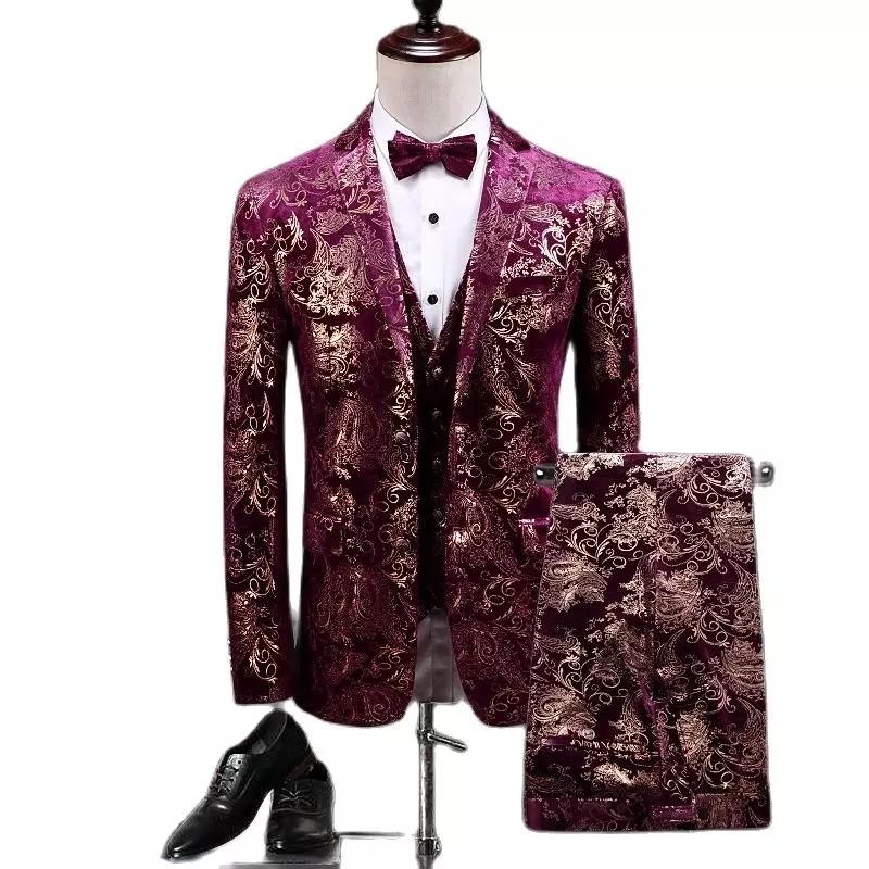 Men suit gold red gold 3 2pc suit floral wedding formal available