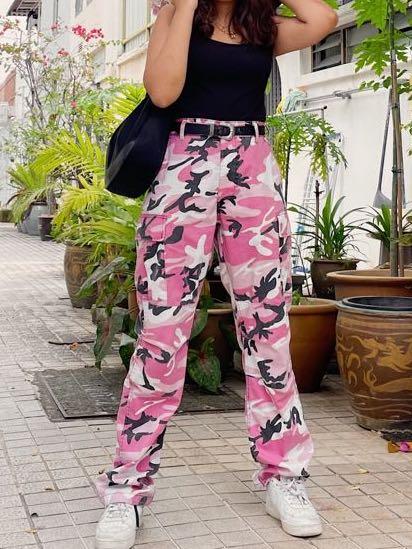Pink camo shop pants outfit