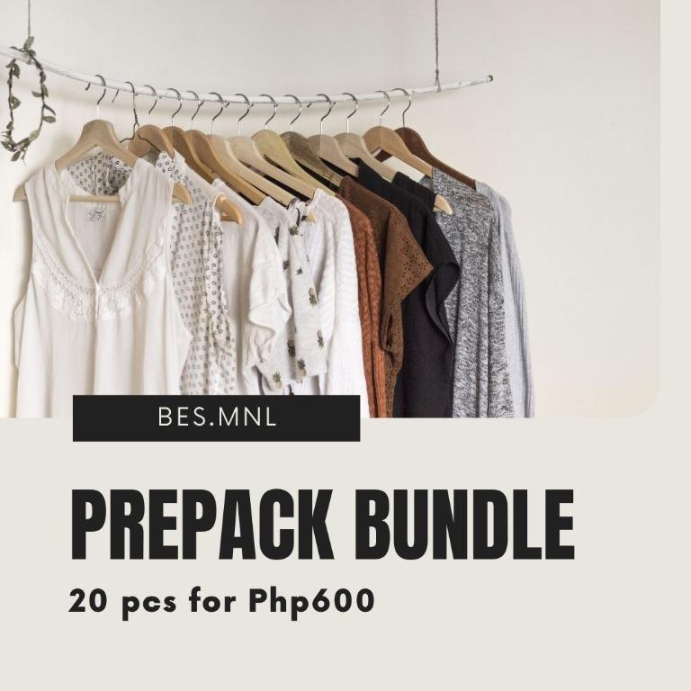 Prepack Bundle (Category: Blouses) located in Quezon City. Submitted by bes.mnl (Listing ID 1110270276, Image 1). Description: **New Bundled Price Prepack Bundle from Ukay Bales. Mixed tops for men and women. Various sizes. Mixed used and brand new. No return, no exchange. You may view some of the sample clothes at www. instagram.com/bes.mnl.