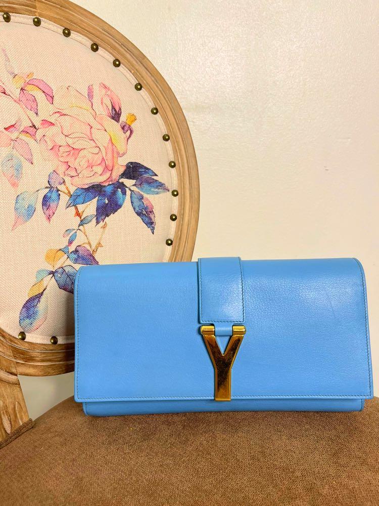 SAINT LAURENT YSL LIGHT BLUE LEATHER LIGNE Y CLUTCH AUTHENTIC SL2508AC
