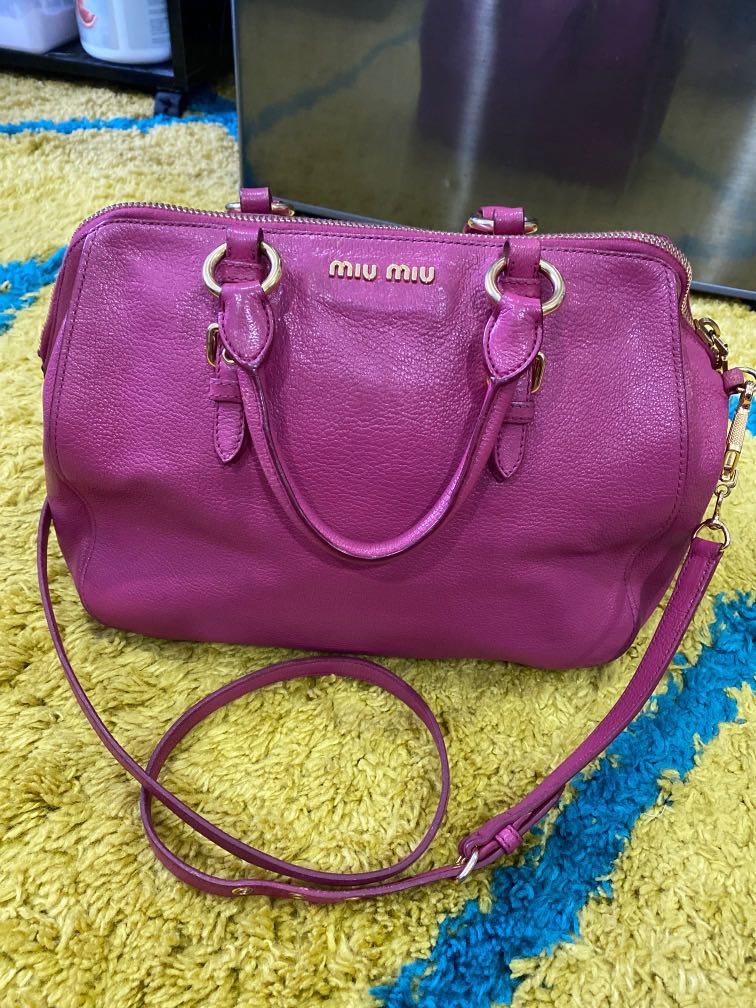 Miu Miu Madras Fiocco Bow Tote Pink Leather Small Crossbody Bag NEW