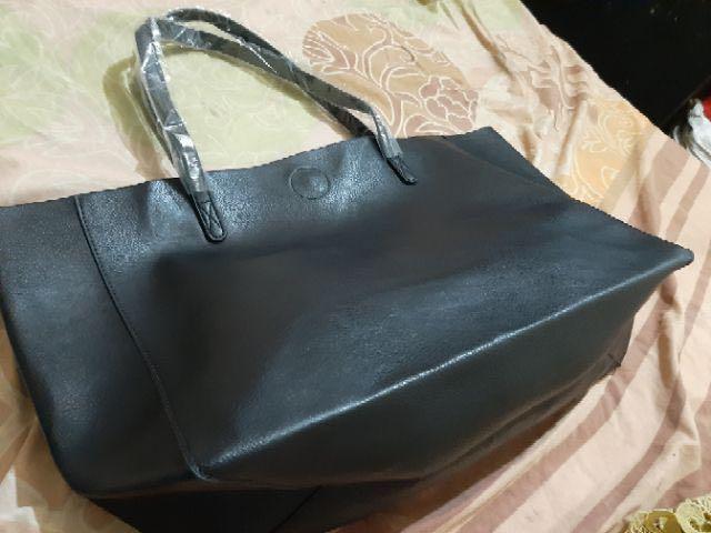 Tas H M Tote Bag Black Leather Bahan Kulit
