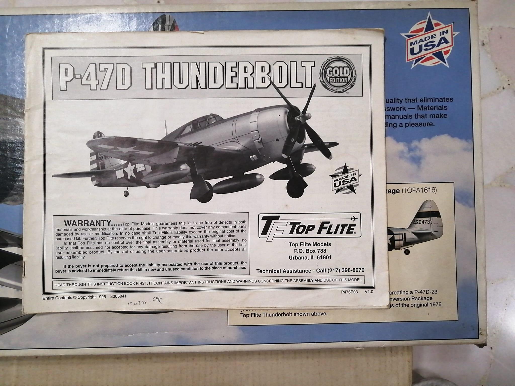 Top Flite P 47D Thunderbolt RC Model Kit Hobbies Toys
