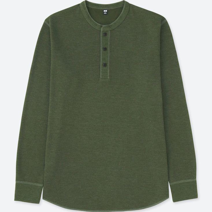 Uniqlo Waffle Henley, Men's Fashion 