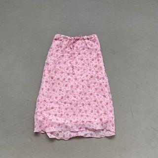 vintage y2k thrifted drawstring midi pink floral skirt  cottagecore