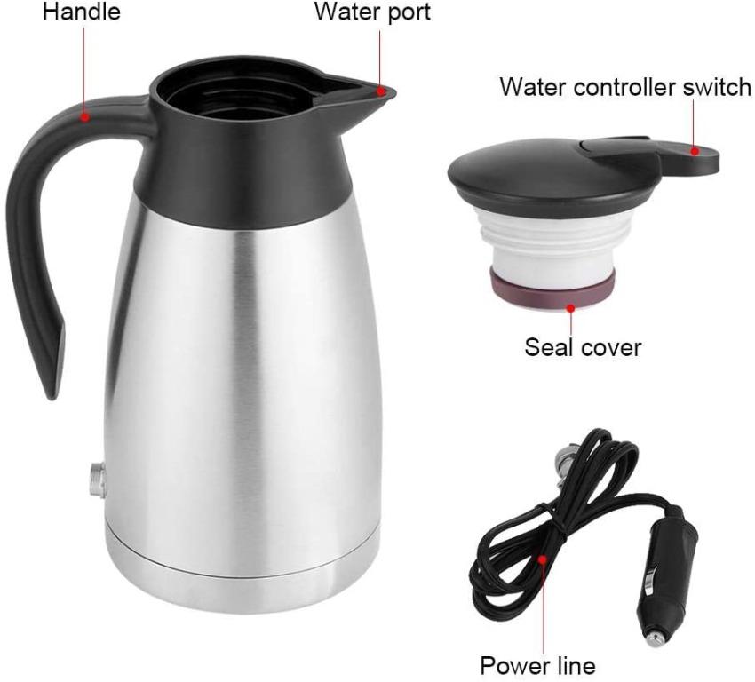 X4232 12v Electric Car Kettle, 1000ml Stainless Steel Car Automobile  Electric Heating Kettle DC 12V Cigarette Lighter Portable Electric Kettle  Pot Heated Water Cup for Hot Water, Coffee, Tea., TV u0026 Home
