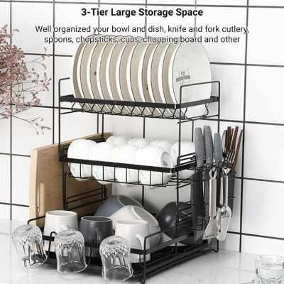 New Style Pvc Space Aluminum Dish Bowl Drying Rack, 2-tier Dish Rack For  Kitchen Counter, Durable Drainer Rack With Utensil Holder, Drying Rack For  Dishes, Knives, Spoons And Forks Holder, Kitchen Accessories 