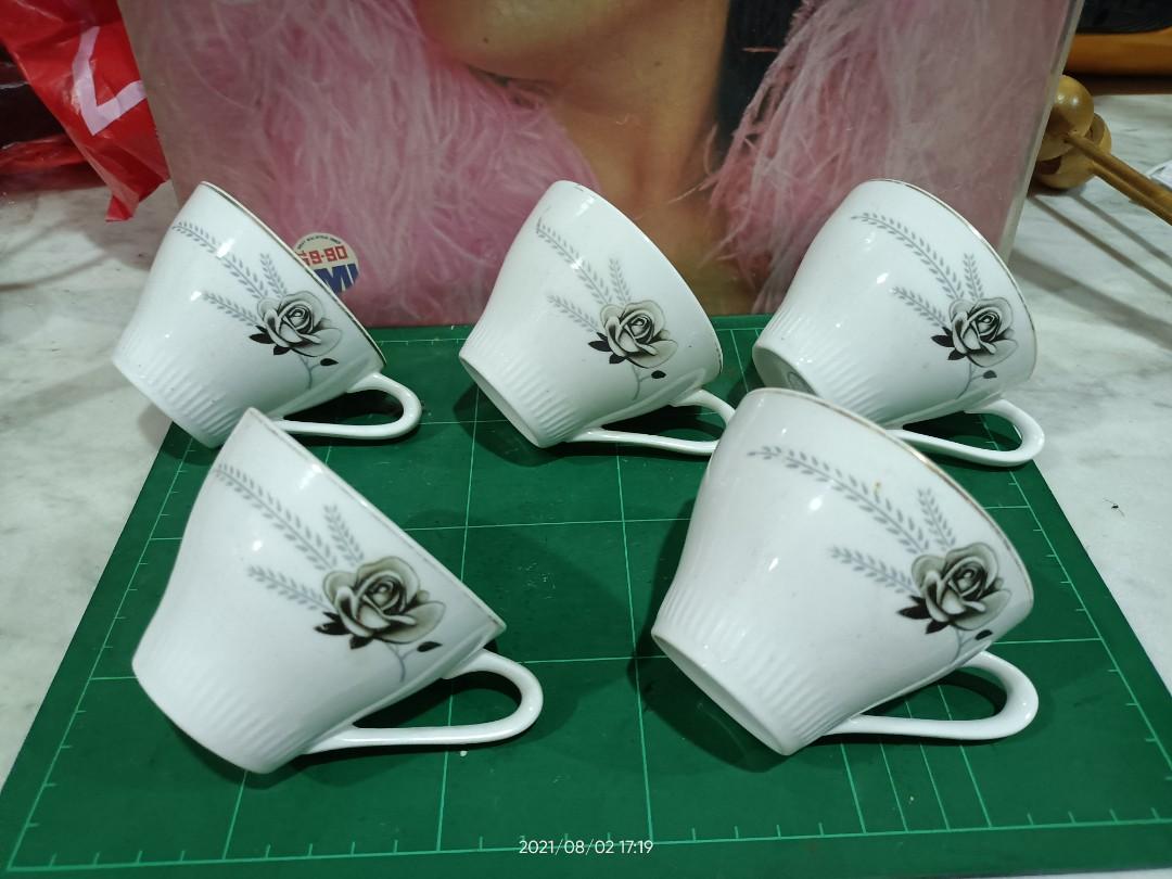 5biji cawan v shape bunga rose padi vintage, Hobbies & Toys ...