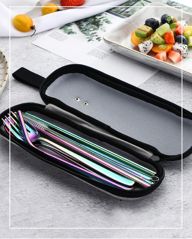 Travel Utensils,Reusable Silverware Set To Go Portable Cutlery Set with a  Waterproof Carrying Case for Lunch Boxes Workplace Camping Picnic (Black)