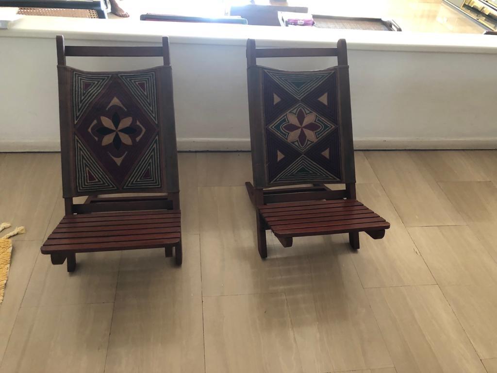 Antique Wooden Lawn Chairs with Leather Backs, Furniture & Home Living