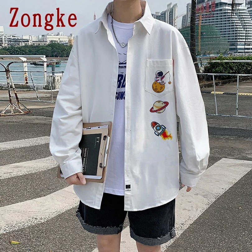 Summer Printed White Shirt Men Shirt 