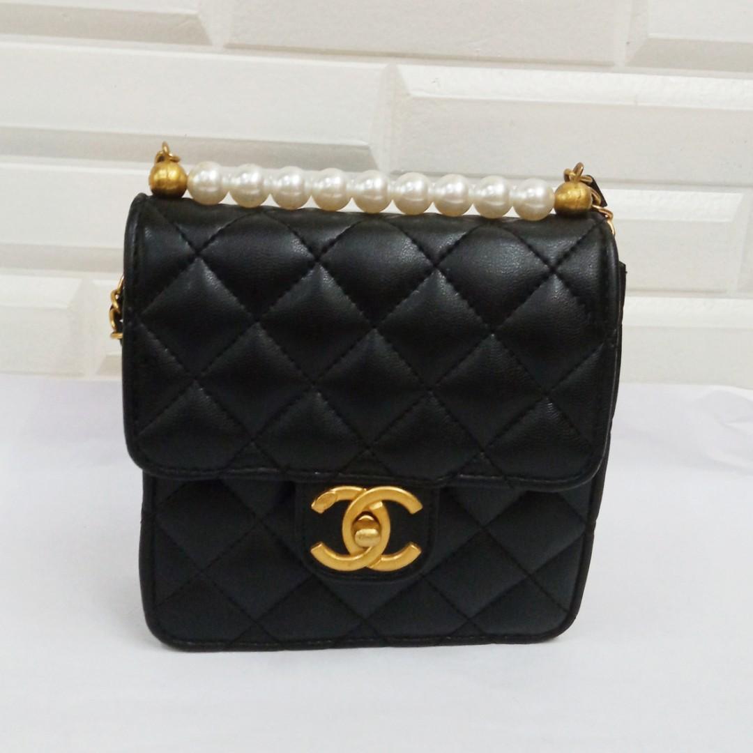 Chanel Black Small Mini Square Pearls Quilted Flap Bag, Women's Fashion,  Bags & Wallets, Purses & Pouches on Carousell