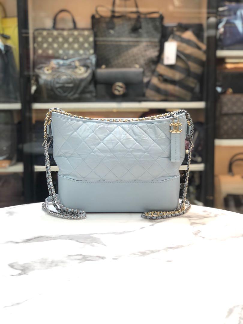 CHANEL Aged Calfskin Quilted Small Gabrielle Hobo Light Blue 858095   FASHIONPHILE