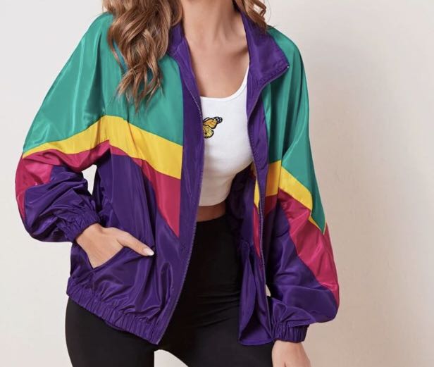 Colourblock Windbreaker Vintage Ulzzang Pink Purple Yellow Green