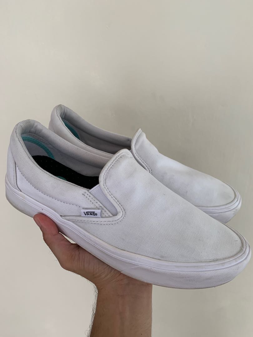 Solid white slip on vans on sale