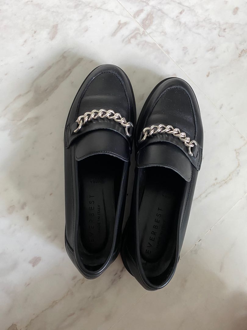 Everbest Black Leather Loafers EU 38, Women's Fashion, Footwear ...