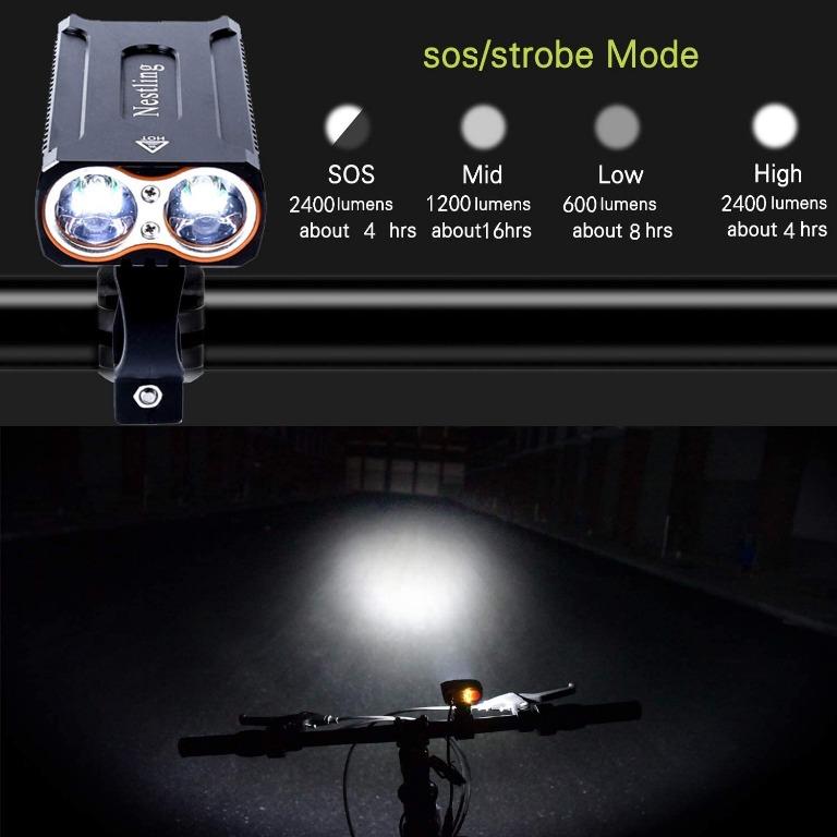Free Delivery Nestling LED Bike Light Set 2400 Lumens USB Rechargeable Front Bicycle Light 4400mAh Battery NO BRACKET TORCH LIGHT ONLY