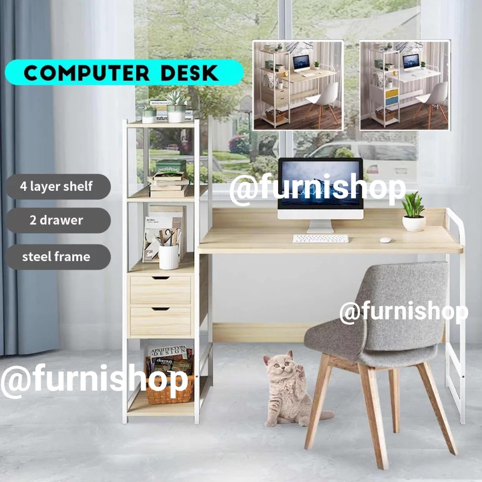 Free Delivery Study Table PC Computer Desk with Drawer Book Rack Side ...