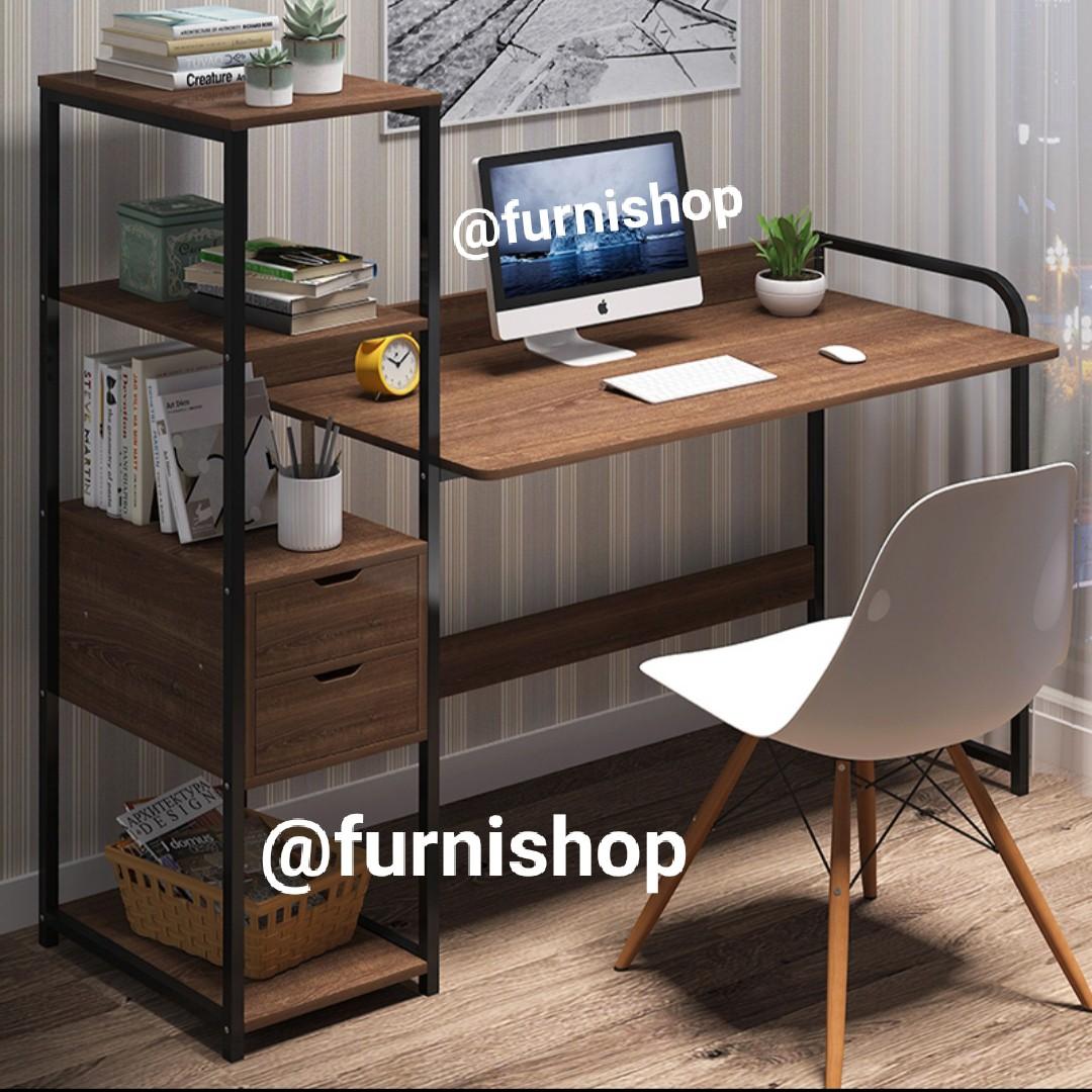 Free Delivery Study Table PC Computer Desk with Drawer Book Rack Side ...