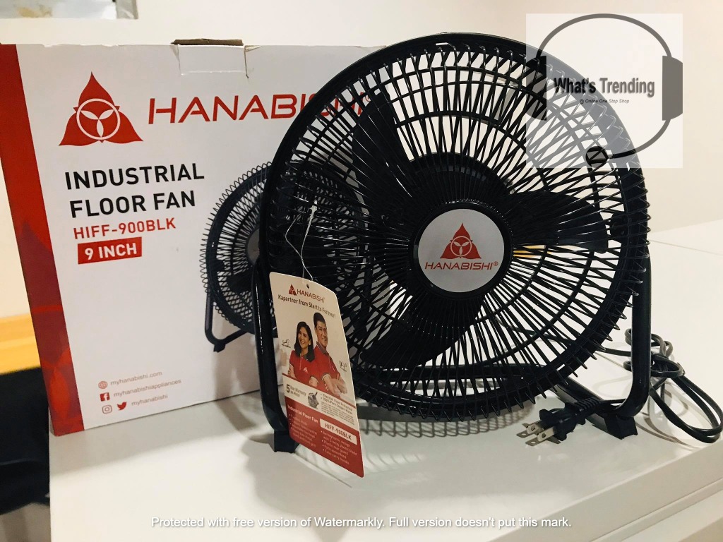 Hanabishi 9" Industrial Electric Floor Fan HIFF900 Black, Furniture