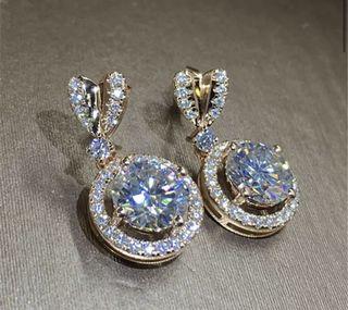 Huitan New Trendy Gold Color Heart Stud with Big Round CZ Pendent Women Drop Earrings Graceful Girl Accessories Fashion Jewelry