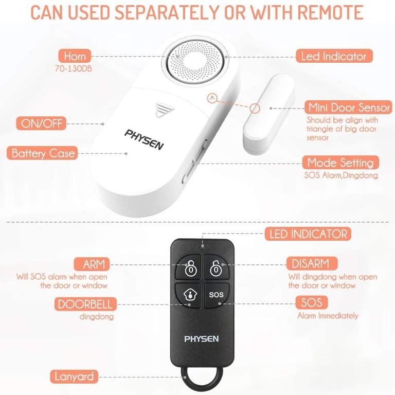 KNM.PHYSEN Wireless Door Sensor Chime Alarm Contact Sensor with Remote