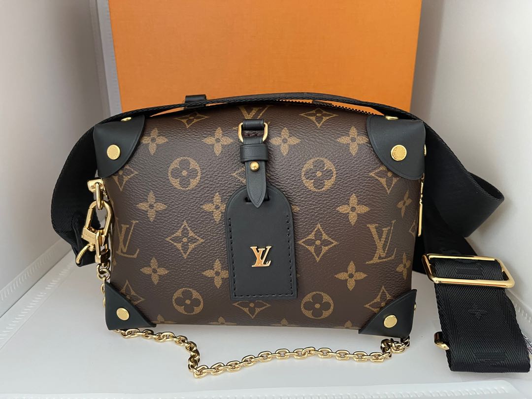 LOUIS VUITTON Petite Malle Souple Monogram Canvas Shoulder Bag Black