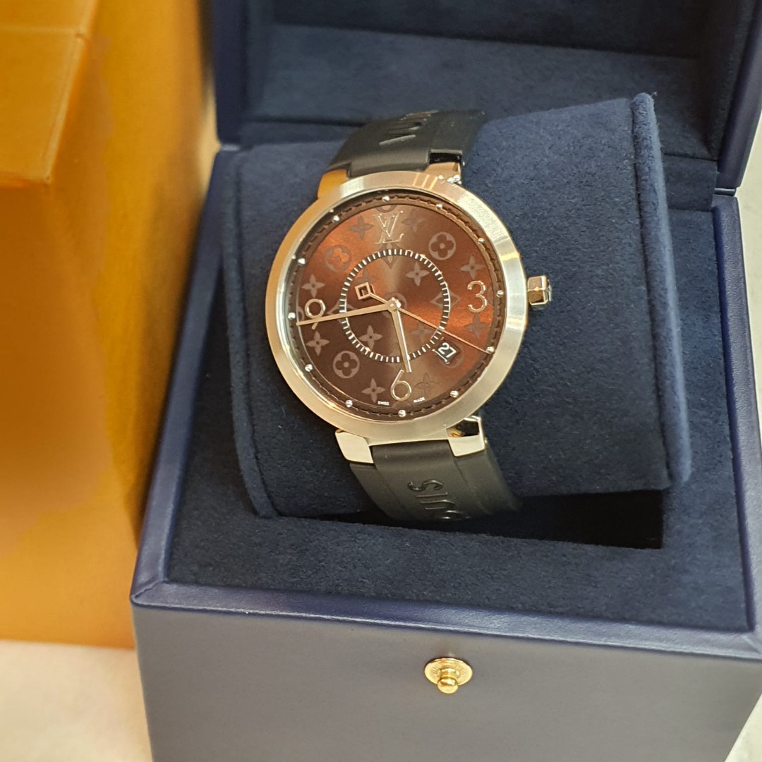 Louis Vuitton Unisex Tambour Slim Monogram Macassar 39 Watch at