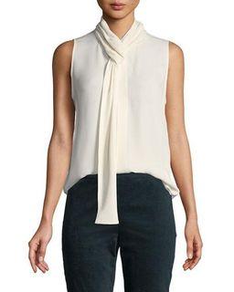 Theory Draped Tie-Neck Sleevelessu Classic Silk Georgette Shell (Size S)