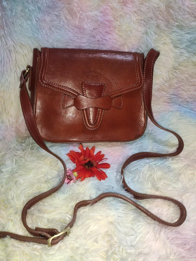 Vera Pelle Shoulder Bag Genuine Leather Made In Italy Small Purse Brown GUC