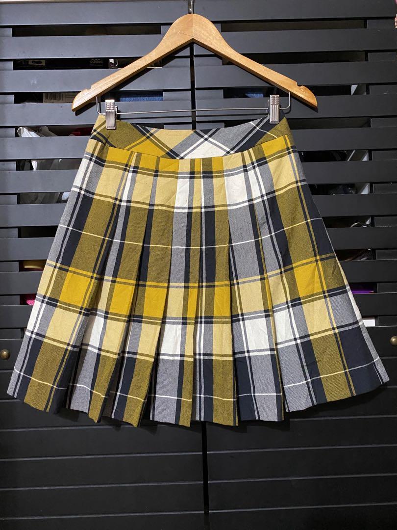 Yellow pleated check skirt new arrivals