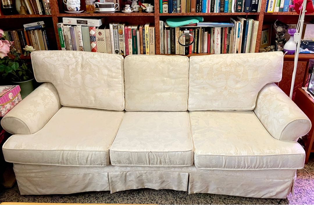 3seater Sofa Off White Subtle Fl Print Fabric Washable Covers Cottage Theme Country Garden Furniture Home Living Sofas On Carou Fabric Sofa Washable Covers, Off White Fabric Sofas